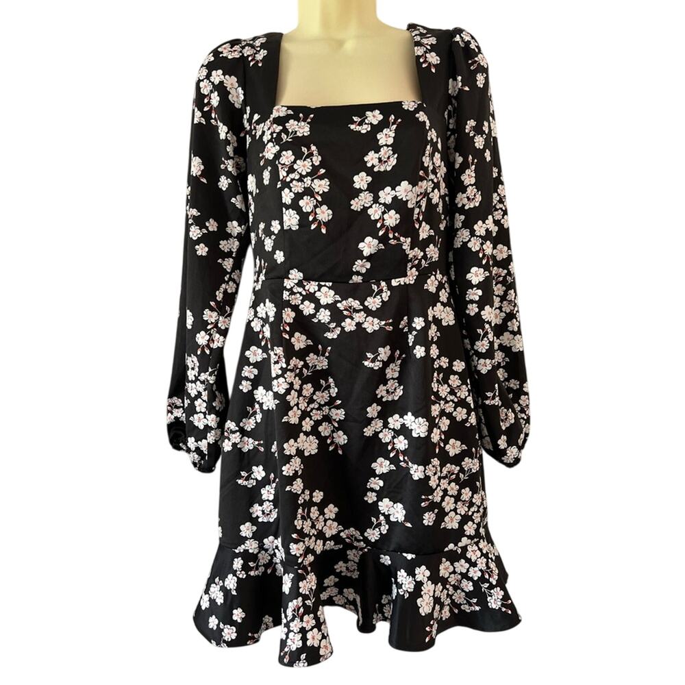 Forever 21  Black Floral Print Dress Juniors Small Ruffle Flounce Cottagecoree